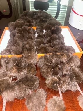 Plush Brown 💯 Fur Pom Scarf